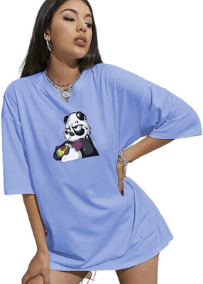 Calm Down Printed Women Round Neck Blue T-Shirt