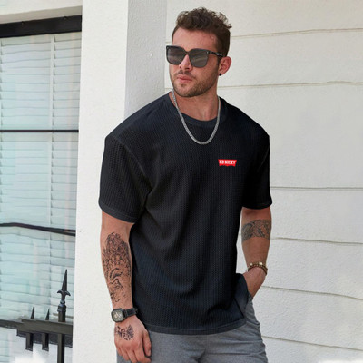 NB NICKY BOY Self Design Men Round Neck Black T-Shirt