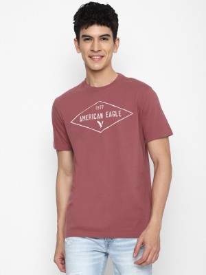 American Eagle Outfitters Typography Men Round Neck Red T-Shirt