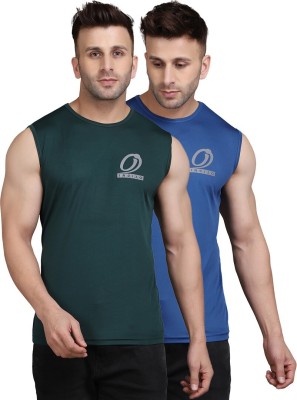 INDIZO Solid Men Round Neck Green, Blue T-Shirt