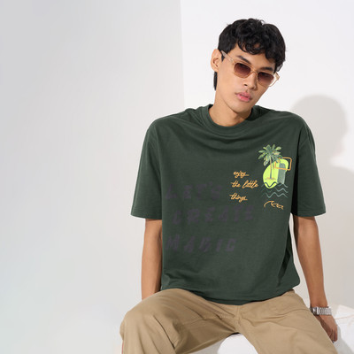 PEOPLE Solid Men Round Neck Green T-Shirt