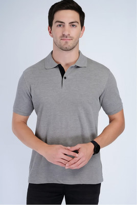 Tailorn Solid Men Polo Neck Grey T-Shirt