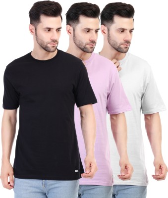 DONELO PARIS Solid Men Round Neck Black, Purple, White T-Shirt