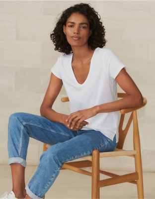 COLOR CAPITAL Solid Women V Neck White T-Shirt