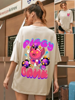 CHKOKKO Printed, Typography Women Round Neck Beige T-Shirt