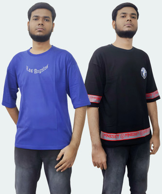 Mineset Fashion Graphic Print Men Round Neck Black, Blue T-Shirt