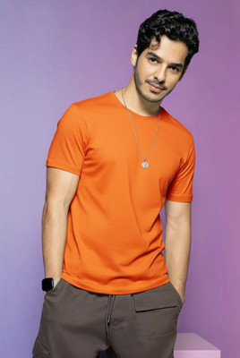 Jangoboy Solid Men Round Neck Orange T-Shirt