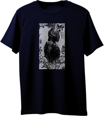 VIRAJ VINTAGE Printed Men Round Neck Navy Blue T-Shirt