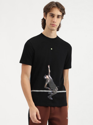 United Colors of Benetton Self Design Men Crew Neck Black T-Shirt