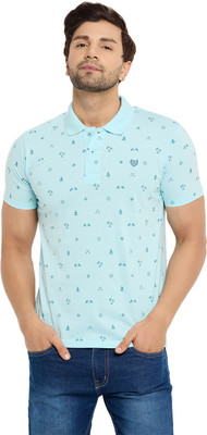 DUKE Printed Men Polo Neck Blue T-Shirt