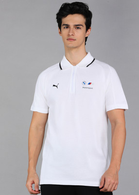 PUMA Printed Men Polo Neck White T-Shirt
