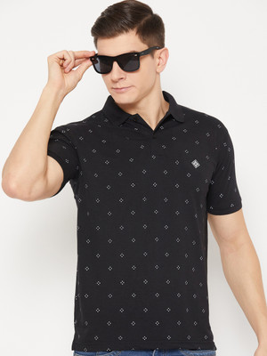 UBX Printed Men Polo Neck Black, White T-Shirt