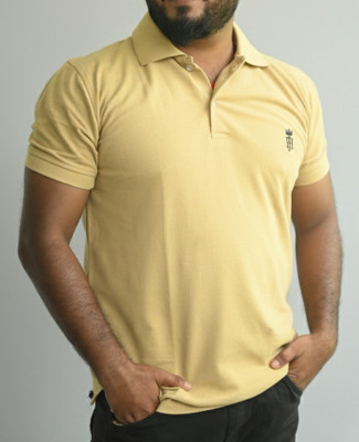 Jyovic Solid Men Polo Neck Beige T-Shirt