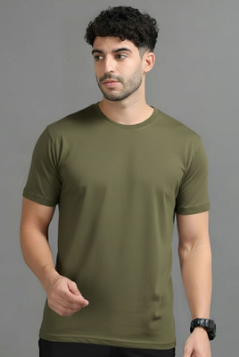 Adorbs Solid Men Round Neck Dark Green T-Shirt