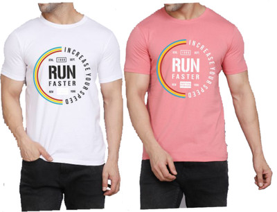 WOOSTRO Printed Men Round Neck White, Pink T-Shirt