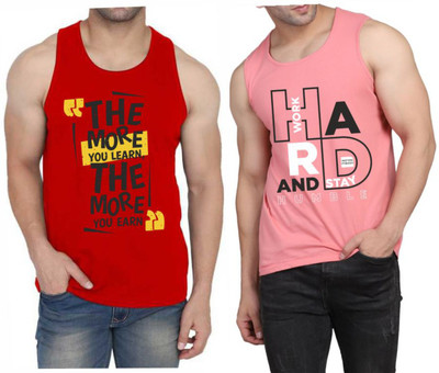 WOOSTRO Printed, Typography Men Scoop Neck Red, Pink T-Shirt