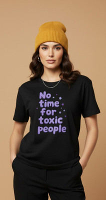 Locastitch Graphic Print, Typography, Printed Women Round Neck Black T-Shirt