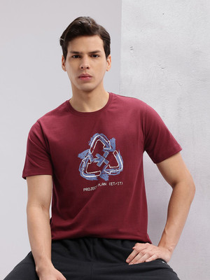 HRX by Hrithik Roshan Printed Men Round Neck Maroon T-Shirt
