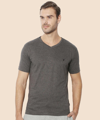 VAN HEUSEN Solid Men V Neck Grey T-Shirt