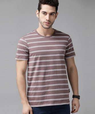 Roadster Striped Men Round Neck Purple T-Shirt