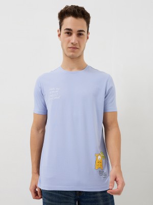 Spykar Solid Men Round Neck Blue T-Shirt