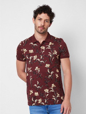 Spykar Printed Men Polo Neck Red T-Shirt
