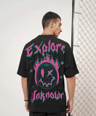 Jump Cuts Printed, Typography Men Round Neck Black, Purple T-Shirt