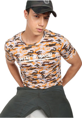 FLYING MACHINE Printed Men Round Neck Orange T-Shirt