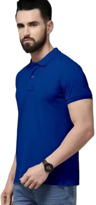 Shri Ji Collection Solid Men Polo Neck Blue T-Shirt