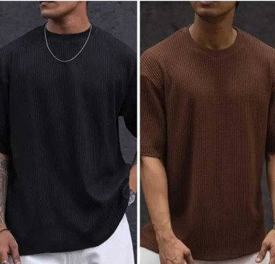 BOOM BAAM Self Design Men Round Neck Multicolor T-Shirt