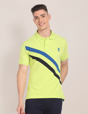 U.S. POLO ASSN. Striped Men Polo Neck Green T-Shirt