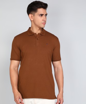 Louis Philippe Sport Solid Men Polo Neck Brown T-Shirt