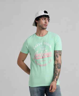 JACK & JONES Typography Men Round Neck Green T-Shirt