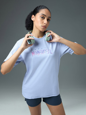 TECHNOSPORT Printed Women Crew Neck Blue T-Shirt