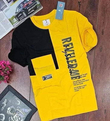CT Fashion Printed Men Round Neck Yellow T-Shirt