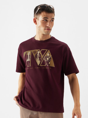 The Souled Store Printed Men Round Neck Maroon T-Shirt