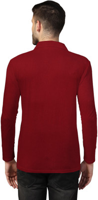 GEUM Solid Men Polo Neck Maroon T-Shirt