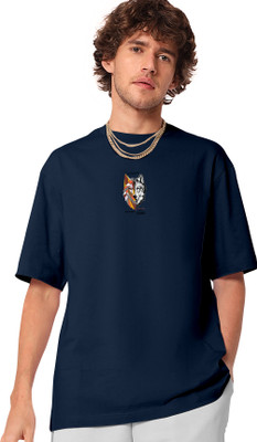 FIONAA TRENDZ Printed Men Round Neck Navy Blue T-Shirt