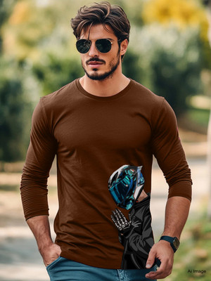 Moda Rapido Printed Men Round Neck Brown T-Shirt