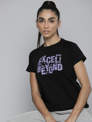 HRX by Hrithik Roshan Self Design Women Round Neck Black T-Shirt