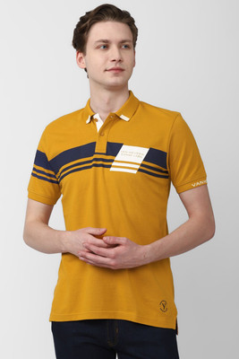 VAN HEUSEN Striped Men Polo Neck Yellow T-Shirt