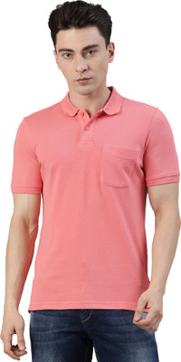 Faso Solid Men Polo Neck Pink T-Shirt