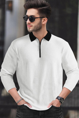nityaf Printed Men Polo Neck Silver T-Shirt
