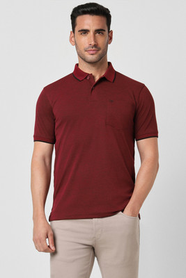 PETER ENGLAND Solid Men Polo Neck Maroon T-Shirt