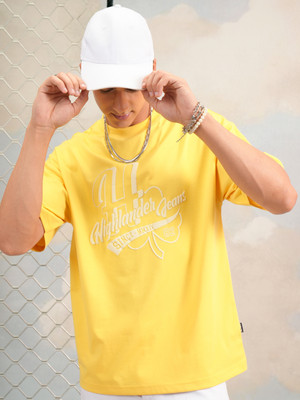 HIGHLANDER Printed Men Round Neck Yellow T-Shirt