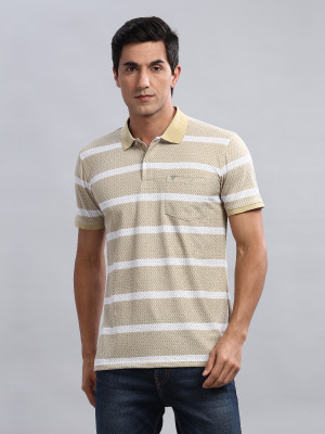 WEXFORD Striped Men Polo Neck Yellow T-Shirt