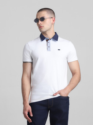 JACK & JONES Solid Men Polo Neck White T-Shirt