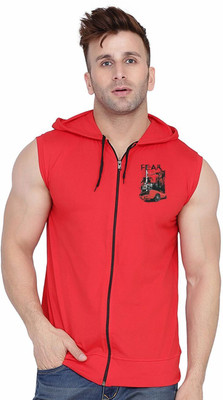 Lawful Casual Printed Men Hooded Neck Red T-Shirt