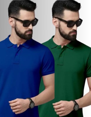 CREATIVE SPORTS Solid Men Polo Neck Blue, Green T-Shirt