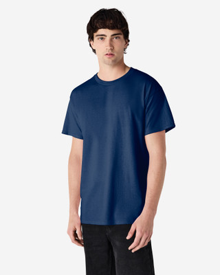 Gildan Solid Men Round Neck Dark Blue T-Shirt